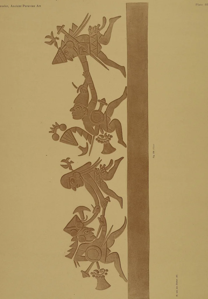 An illustration from Ancient Peruvian art : contributions to the archaeology of the empire of the Incas : [volume 1] / from his collections, by Arthur Baessler tr. by A.H. Keane ., 1902, leaf 103