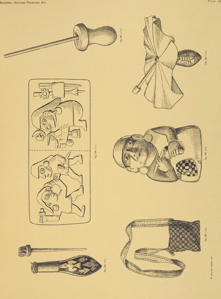 An illustration from Ancient Peruvian art : contributions to the archaeology of the empire of the Incas : [volume 1] / from his collections, by Arthur Baessler tr. by A.H. Keane ., 1902, leaf 115