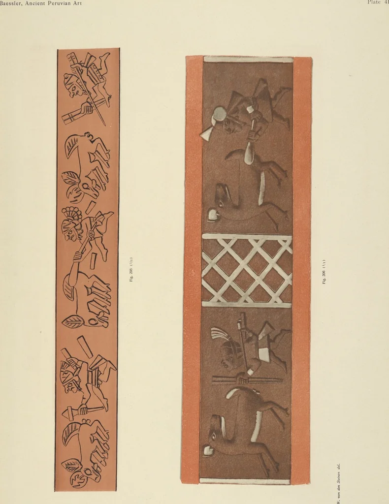 An illustration from Ancient Peruvian art : contributions to the archaeology of the empire of the Incas : [volume 1] / from his collections, by Arthur Baessler tr. by A.H. Keane ., 1902, leaf 123