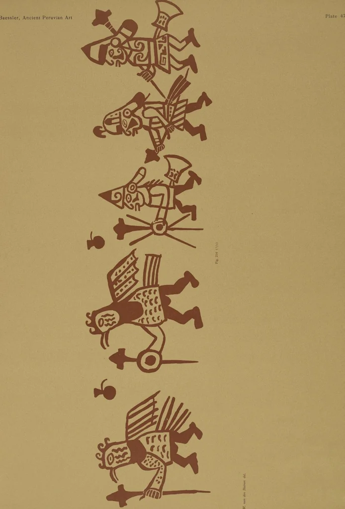 An illustration from Ancient Peruvian art : contributions to the archaeology of the empire of the Incas : [volume 1] / from his collections, by Arthur Baessler tr. by A.H. Keane ., 1902, leaf 137