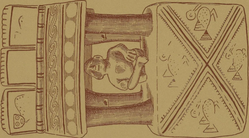 An illustration from Ancient Peruvian art : contributions to the archaeology of the empire of the Incas : [volume 1] / from his collections, by Arthur Baessler tr. by A.H. Keane ., 1902, leaf 43