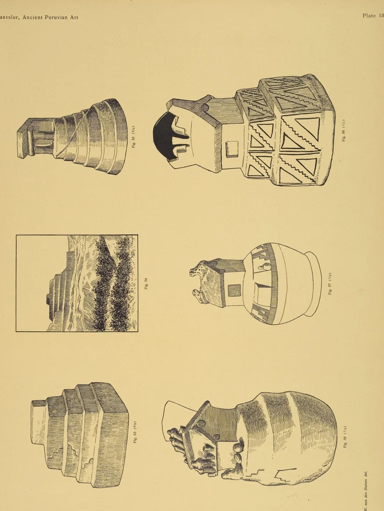 An illustration from Ancient Peruvian art : contributions to the archaeology of the empire of the Incas : [volume 1] / from his collections, by Arthur Baessler tr. by A.H. Keane ., 1902, leaf 45