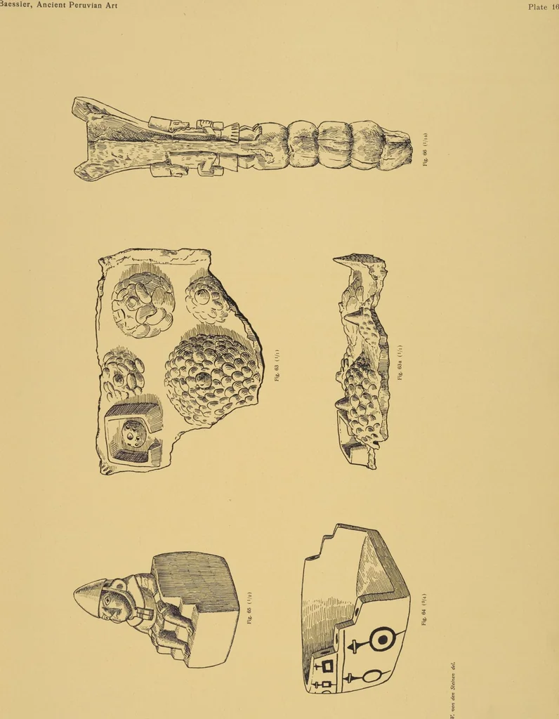 An illustration from Ancient Peruvian art : contributions to the archaeology of the empire of the Incas : [volume 1] / from his collections, by Arthur Baessler tr. by A.H. Keane ., 1902, leaf 51
