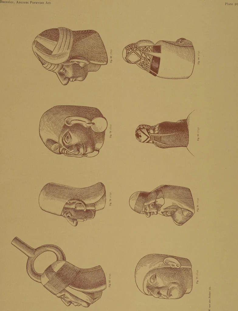 An illustration from Ancient Peruvian art : contributions to the archaeology of the empire of the Incas : [volume 1] / from his collections, by Arthur Baessler tr. by A.H. Keane ., 1902, leaf 69