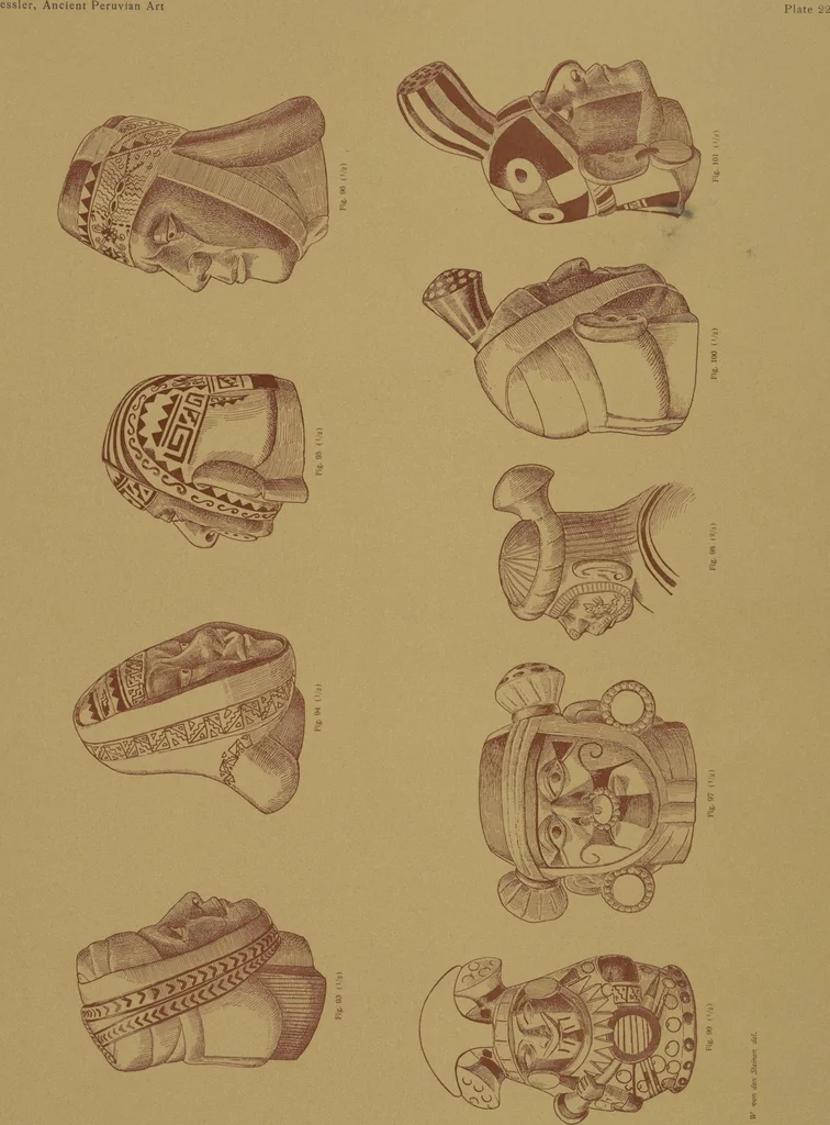 An illustration from Ancient Peruvian art : contributions to the archaeology of the empire of the Incas : [volume 1] / from his collections, by Arthur Baessler tr. by A.H. Keane ., 1902, leaf 73
