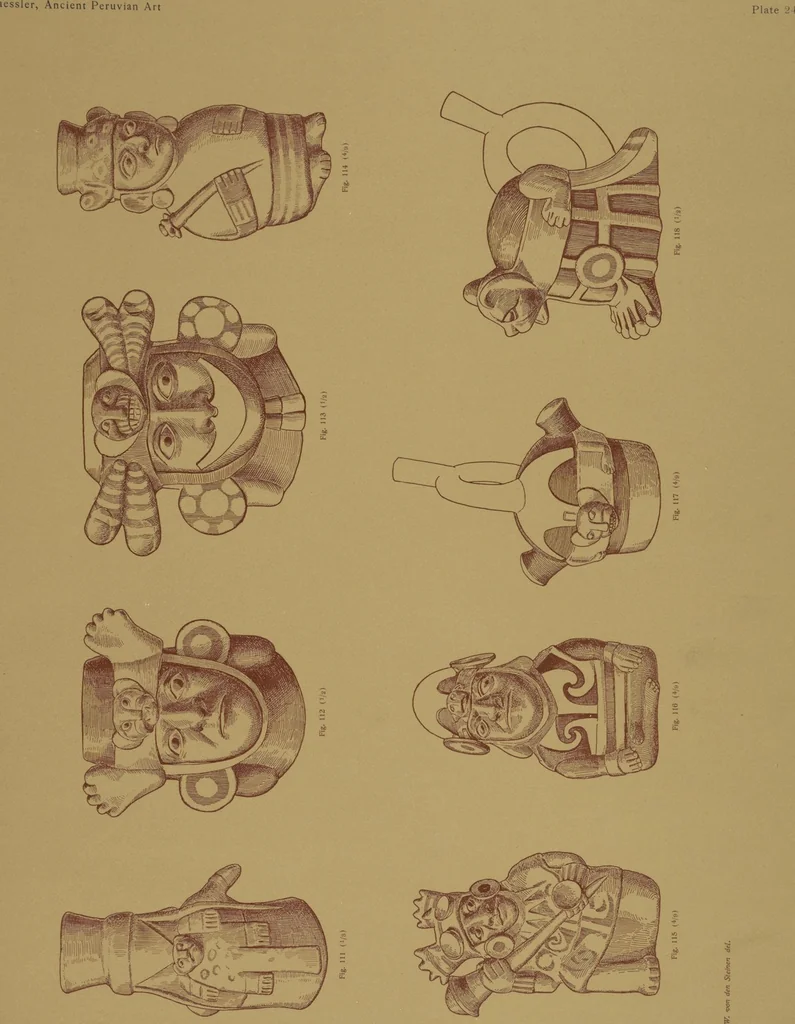 An illustration from Ancient Peruvian art : contributions to the archaeology of the empire of the Incas : [volume 1] / from his collections, by Arthur Baessler tr. by A.H. Keane ., 1902, leaf 77
