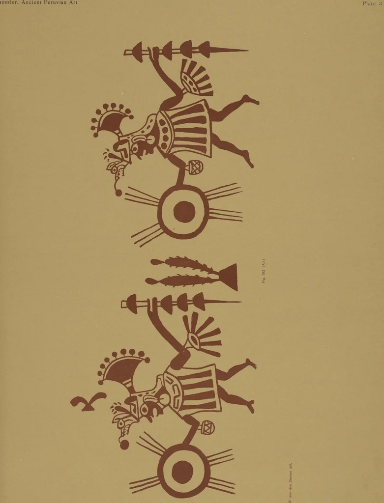 An illustration from Ancient Peruvian art : contributions to the archaeology of the empire of the Incas : [volume 1] / from his collections, by Arthur Baessler tr. by A.H. Keane ., 1902, leaf 93