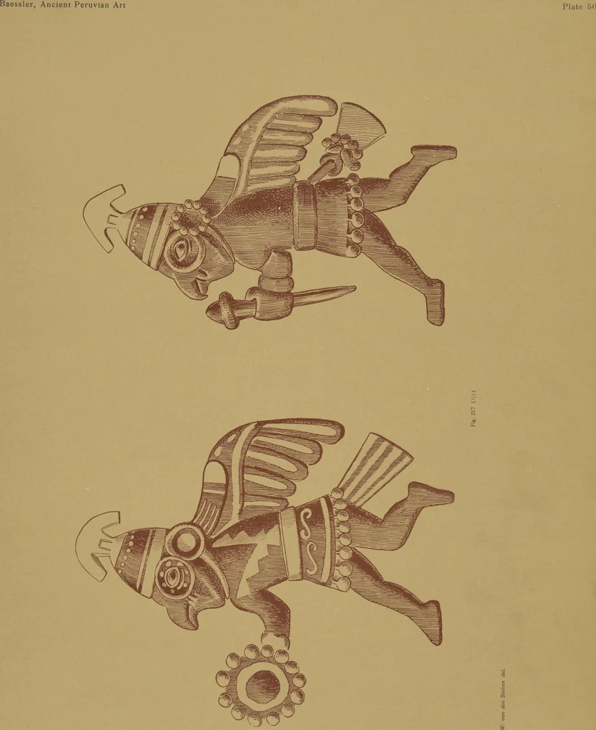 An illustration from Ancient Peruvian art : contributions to the archaeology of the empire of the Incas : [volume 2] / from his collections, by Arthur Baessler tr. by A.H. Keane ., 1902, leaf 13