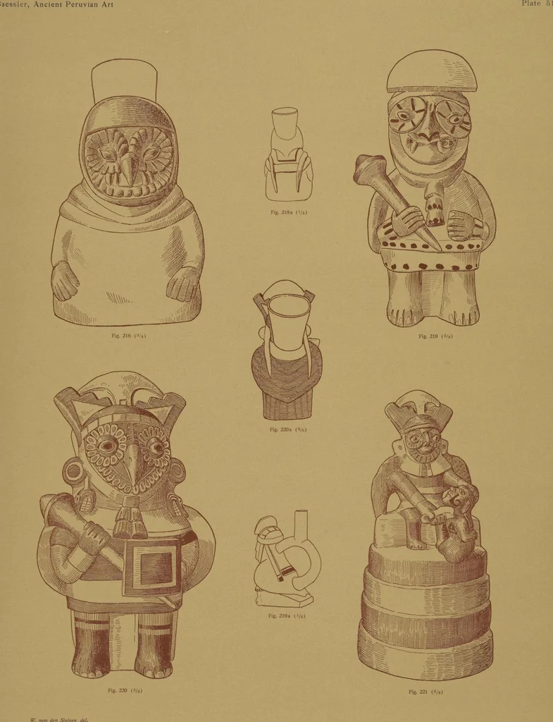 An illustration from Ancient Peruvian art : contributions to the archaeology of the empire of the Incas : [volume 2] / from his collections, by Arthur Baessler tr. by A.H. Keane ., 1902, leaf 15
