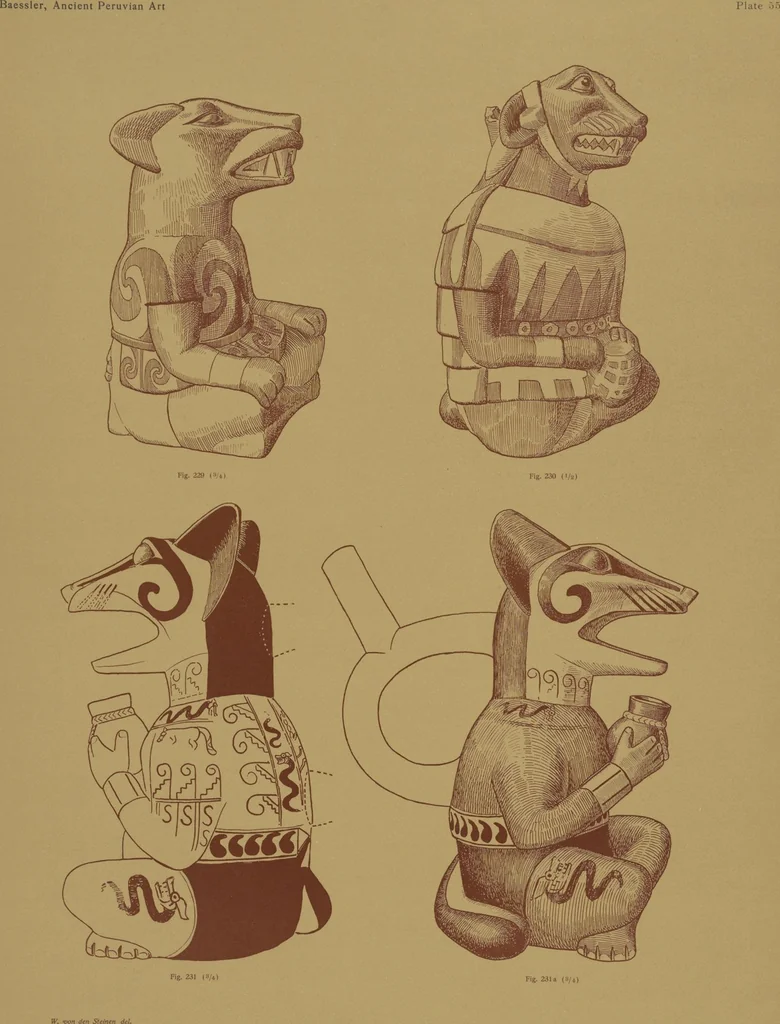 An illustration from Ancient Peruvian art : contributions to the archaeology of the empire of the Incas : [volume 2] / from his collections, by Arthur Baessler tr. by A.H. Keane ., 1902, leaf 27