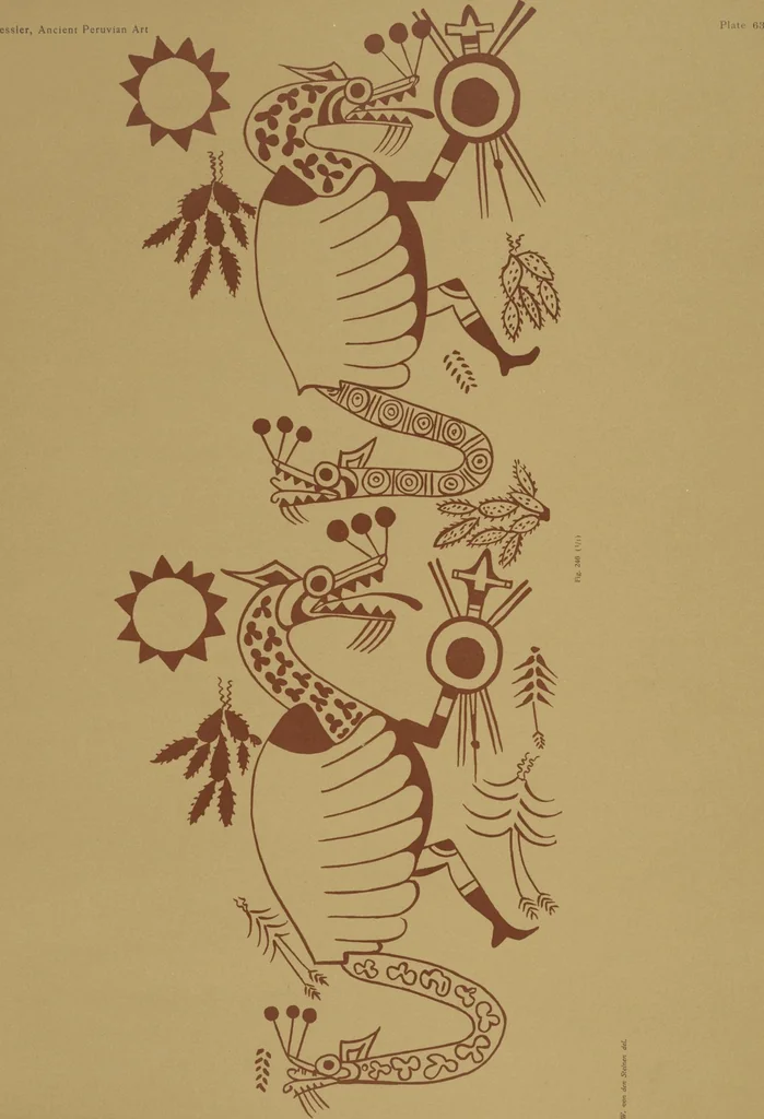 An illustration from Ancient Peruvian art : contributions to the archaeology of the empire of the Incas : [volume 2] / from his collections, by Arthur Baessler tr. by A.H. Keane ., 1902, leaf 47
