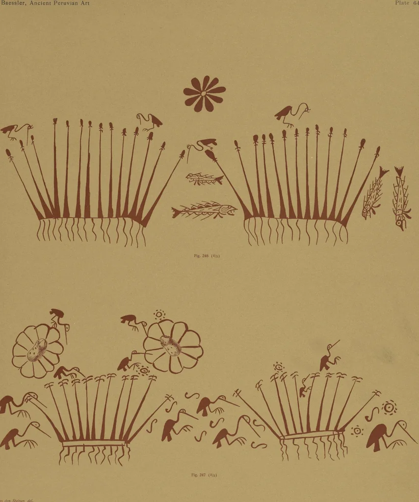 An illustration from Ancient Peruvian art : contributions to the archaeology of the empire of the Incas : [volume 2] / from his collections, by Arthur Baessler tr. by A.H. Keane ., 1902, leaf 51