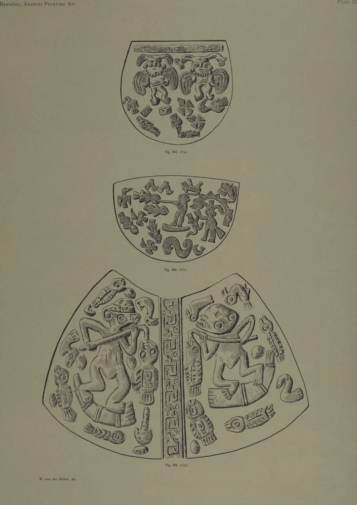 An illustration from Ancient Peruvian art : contributions to the archaeology of the empire of the Incas : [volume 2] / from his collections, by Arthur Baessler tr. by A.H. Keane ., 1902, leaf 75