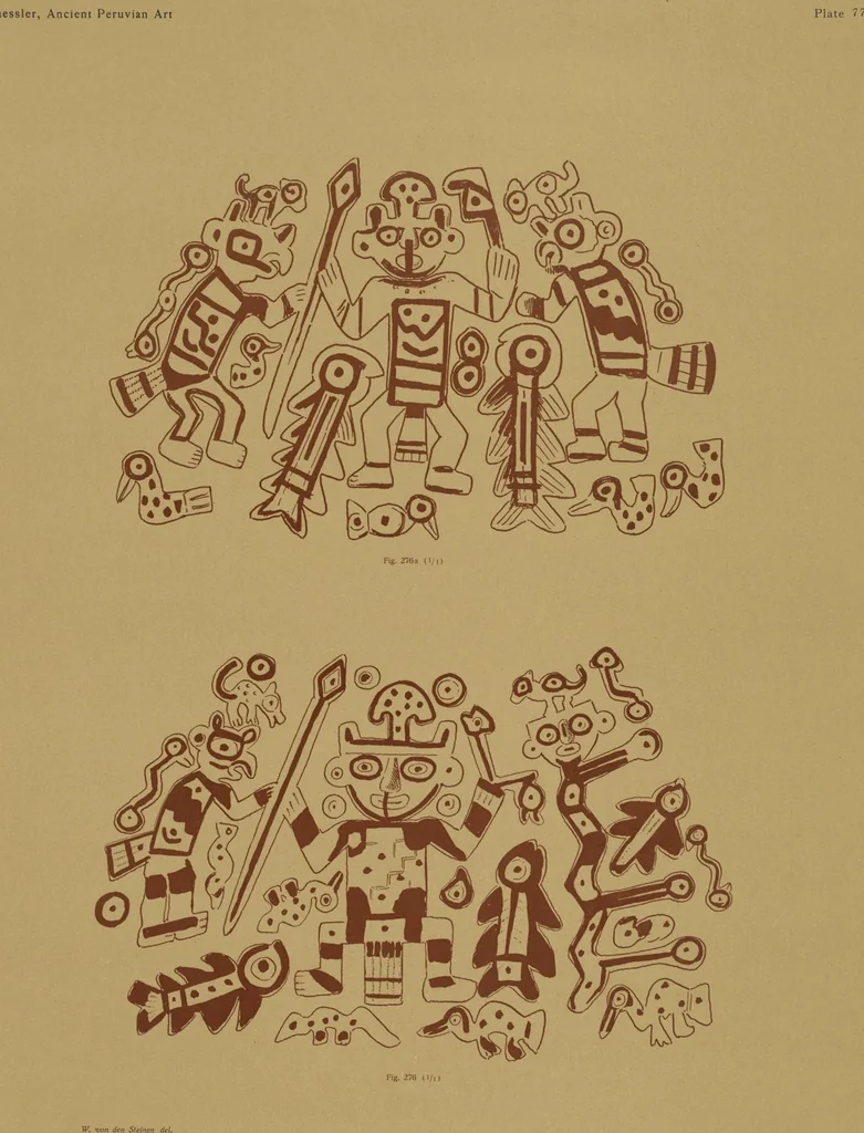 An illustration from Ancient Peruvian art : contributions to the archaeology of the empire of the Incas : [volume 2] / from his collections, by Arthur Baessler tr. by A.H. Keane ., 1902, leaf 89