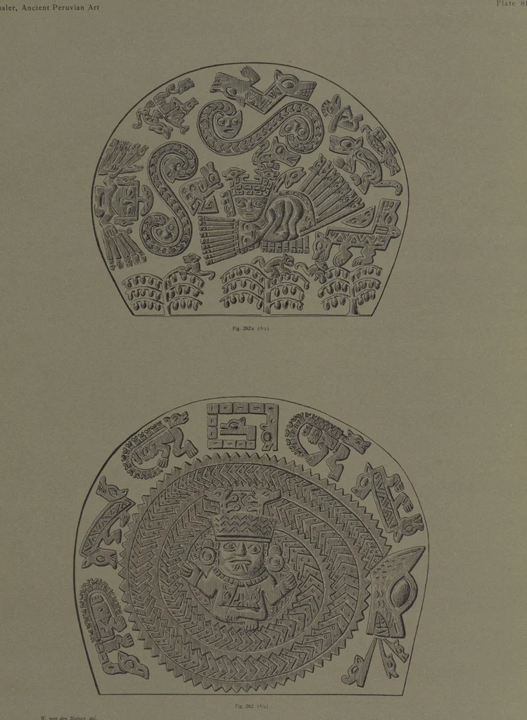An illustration from Ancient Peruvian art : contributions to the archaeology of the empire of the Incas : [volume 2] / from his collections, by Arthur Baessler tr. by A.H. Keane ., 1902, leaf 99
