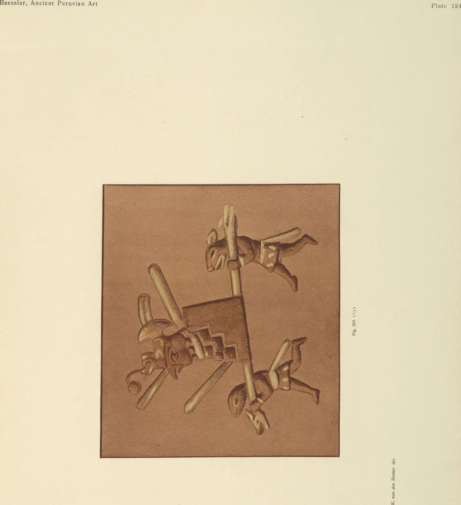 An illustration from Ancient Peruvian art : contributions to the archaeology of the empire of the Incas : [volume 3] / from his collections, by Arthur Baessler tr. by A.H. Keane ., 1902, leaf 111