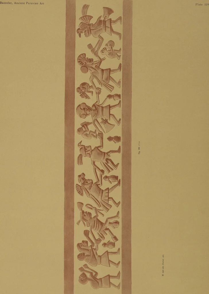An illustration from Ancient Peruvian art : contributions to the archaeology of the empire of the Incas : [volume 3] / from his collections, by Arthur Baessler tr. by A.H. Keane ., 1902, leaf 121