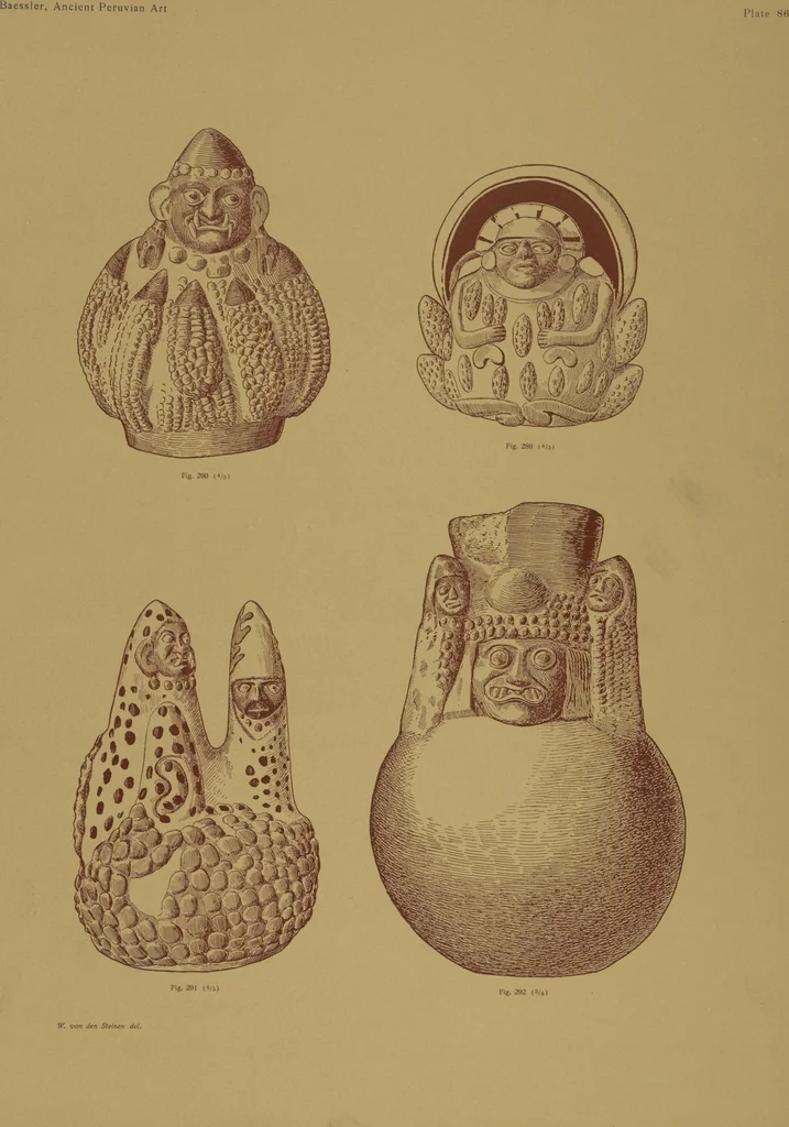 An illustration from Ancient Peruvian art : contributions to the archaeology of the empire of the Incas : [volume 3] / from his collections, by Arthur Baessler tr. by A.H. Keane ., 1902, leaf 21