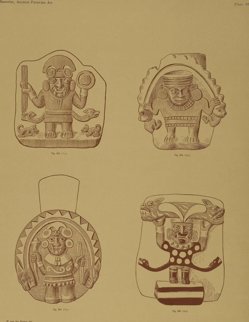 An illustration from Ancient Peruvian art : contributions to the archaeology of the empire of the Incas : [volume 3] / from his collections, by Arthur Baessler tr. by A.H. Keane ., 1902, leaf 23
