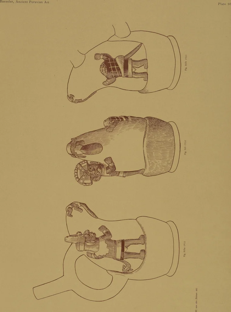 An illustration from Ancient Peruvian art : contributions to the archaeology of the empire of the Incas : [volume 3] / from his collections, by Arthur Baessler tr. by A.H. Keane ., 1902, leaf 43