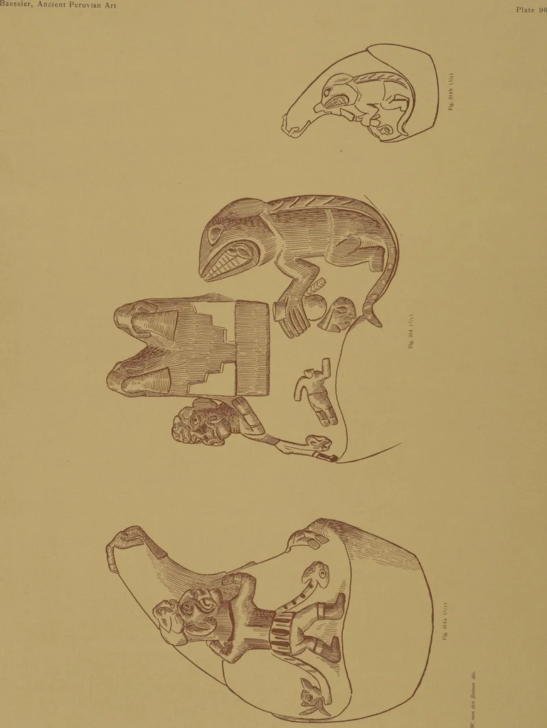 An illustration from Ancient Peruvian art : contributions to the archaeology of the empire of the Incas : [volume 3] / from his collections, by Arthur Baessler tr. by A.H. Keane ., 1902, leaf 45