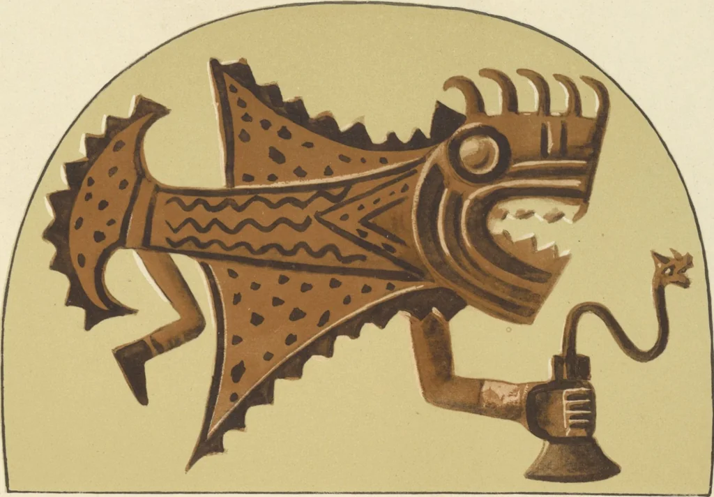 An illustration from Ancient Peruvian art : contributions to the archaeology of the empire of the Incas : [volume 3] / from his collections, by Arthur Baessler tr. by A.H. Keane ., 1902, leaf 61
