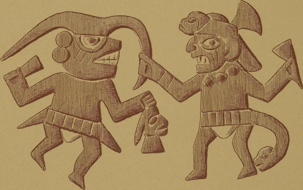 An illustration from Ancient Peruvian art : contributions to the archaeology of the empire of the Incas : [volume 3] / from his collections, by Arthur Baessler tr. by A.H. Keane ., 1902, leaf 69