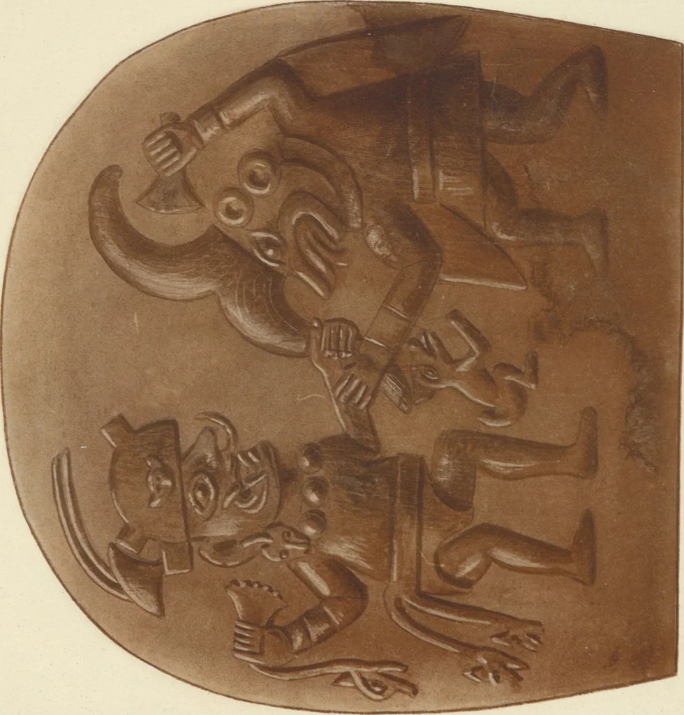 An illustration from Ancient Peruvian art : contributions to the archaeology of the empire of the Incas : [volume 3] / from his collections, by Arthur Baessler tr. by A.H. Keane ., 1902, leaf 71