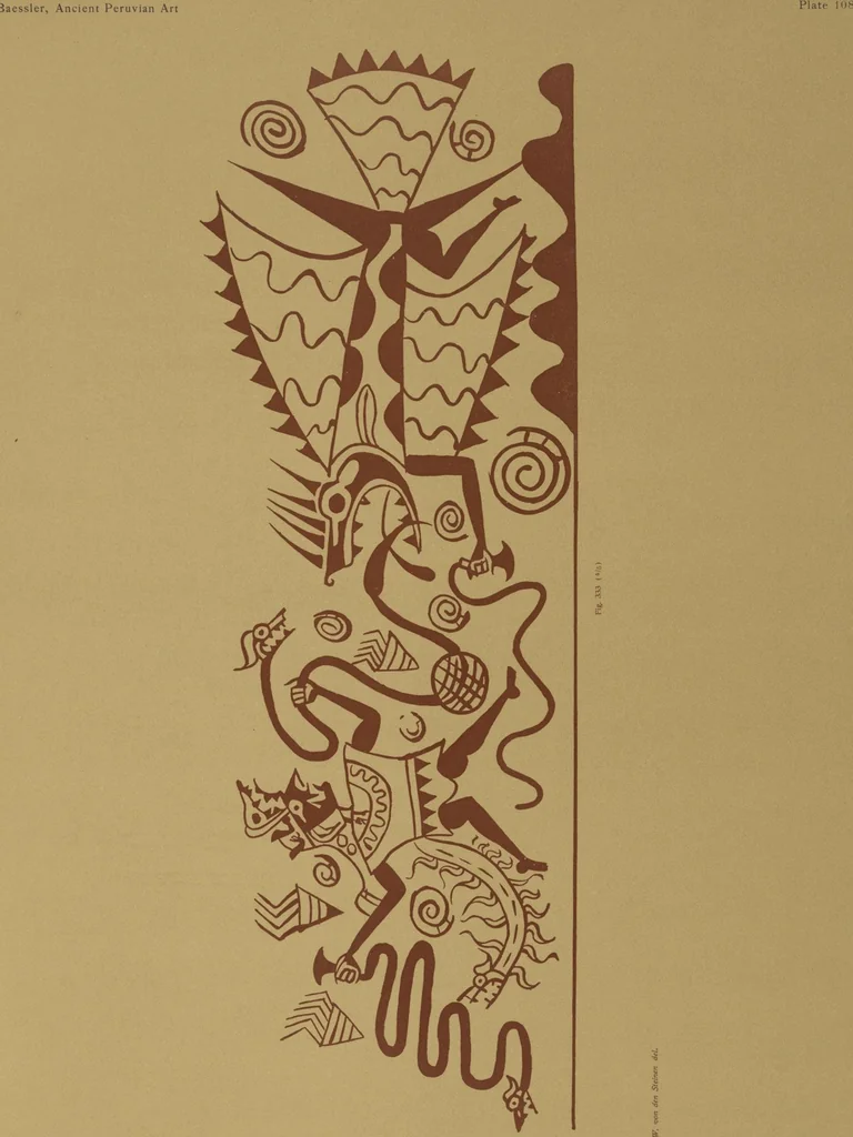 An illustration from Ancient Peruvian art : contributions to the archaeology of the empire of the Incas : [volume 3] / from his collections, by Arthur Baessler tr. by A.H. Keane ., 1902, leaf 73