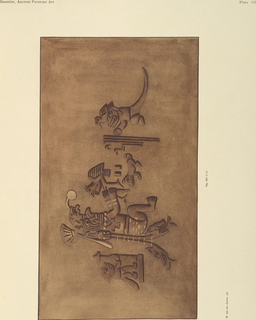 An illustration from Ancient Peruvian art : contributions to the archaeology of the empire of the Incas : [volume 3] / from his collections, by Arthur Baessler tr. by A.H. Keane ., 1902, leaf 89