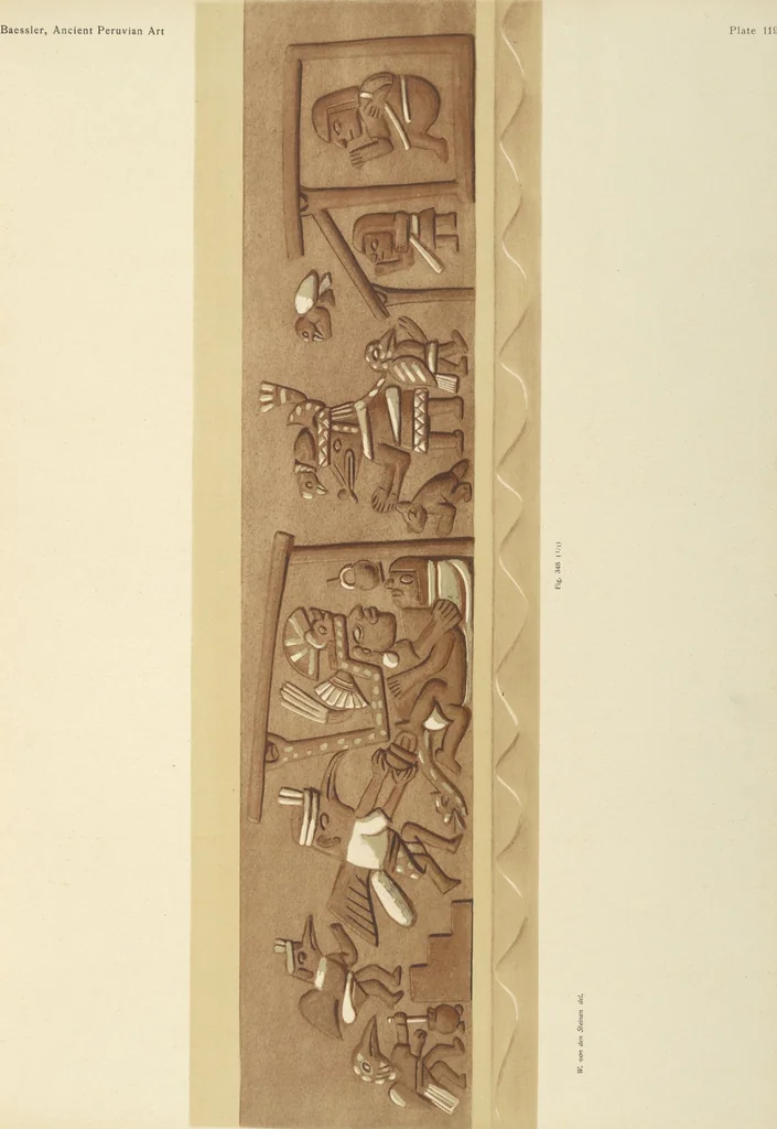 An illustration from Ancient Peruvian art : contributions to the archaeology of the empire of the Incas : [volume 3] / from his collections, by Arthur Baessler tr. by A.H. Keane ., 1902, leaf 99