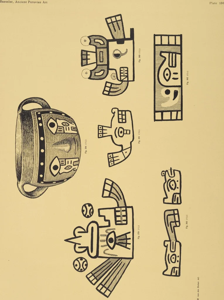 An illustration from Ancient Peruvian art : contributions to the archaeology of the empire of the Incas : [volume 4] / from his collections, by Arthur Baessler tr. by A.H. Keane ., 1902, leaf 25