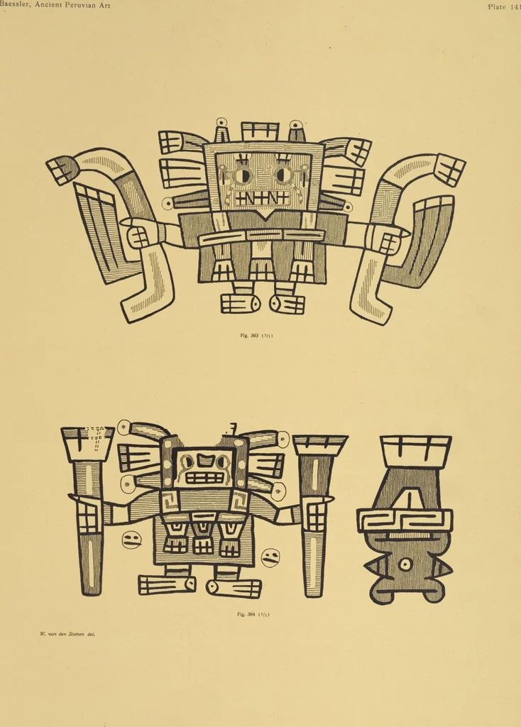 An illustration from Ancient Peruvian art : contributions to the archaeology of the empire of the Incas : [volume 4] / from his collections, by Arthur Baessler tr. by A.H. Keane ., 1902, leaf 37