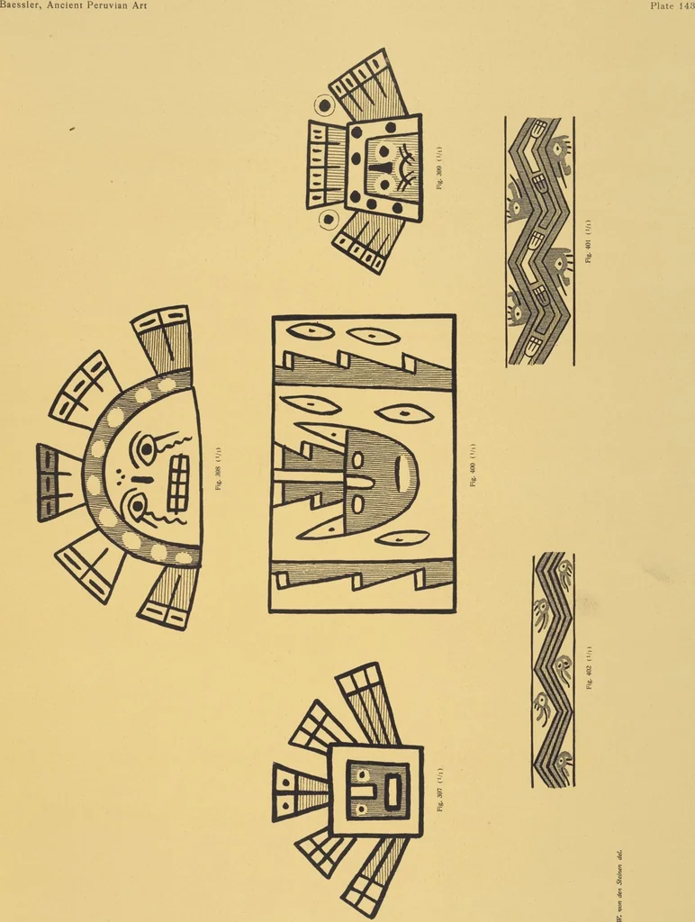 An illustration from Ancient Peruvian art : contributions to the archaeology of the empire of the Incas : [volume 4] / from his collections, by Arthur Baessler tr. by A.H. Keane ., 1902, leaf 41