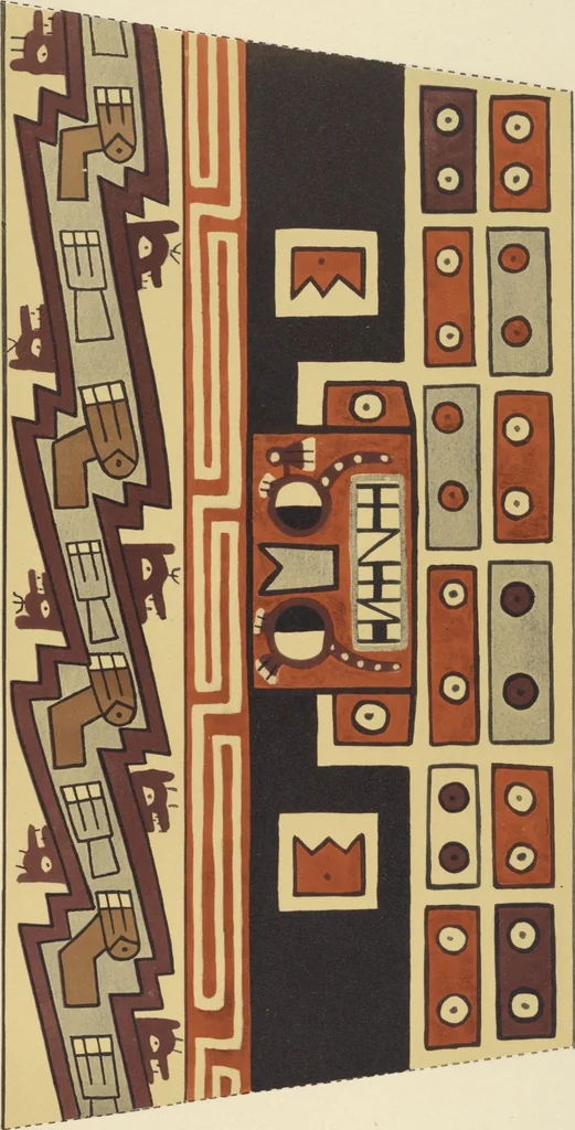 An illustration from Ancient Peruvian art : contributions to the archaeology of the empire of the Incas : [volume 4] / from his collections, by Arthur Baessler tr. by A.H. Keane ., 1902, leaf 43