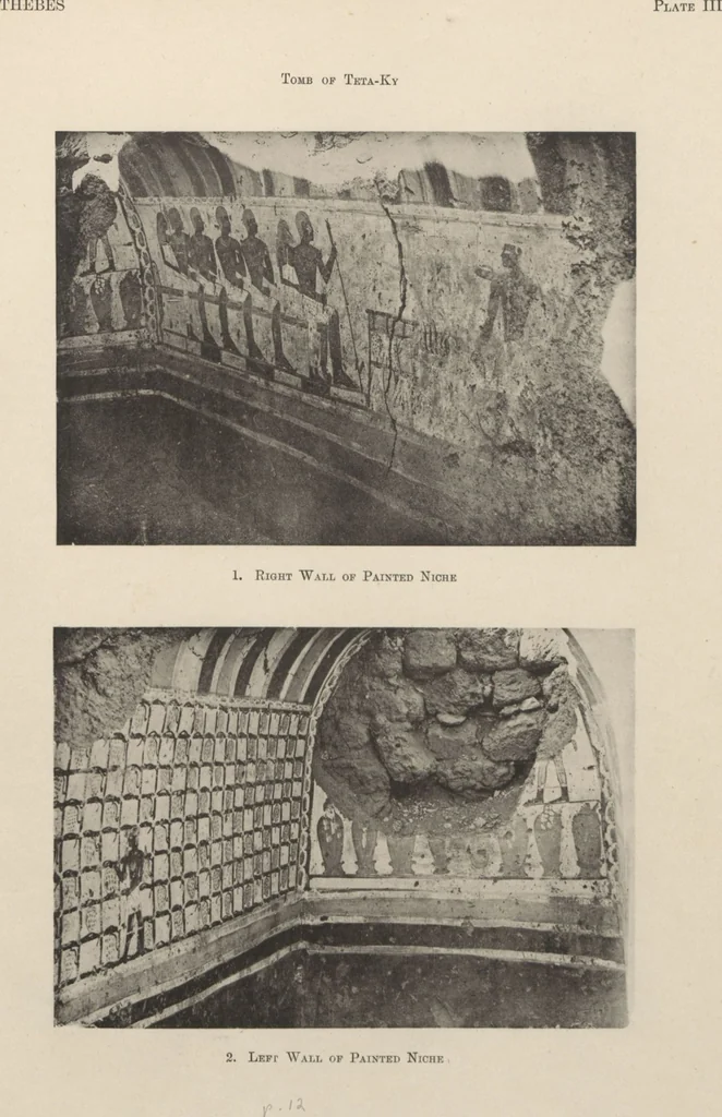 An illustration from Five years' explorations at Thebes : a record of work done 1907-1911 / by the Earl of Carnarvon and Howard Carter, with chapters by F. Ll. Griffith, George Legrain, George Möller, Percy E. Newberry and Wilhelm Spiegelberg ; with seventy-nine plates and frontispiece, 1912, leaf 119