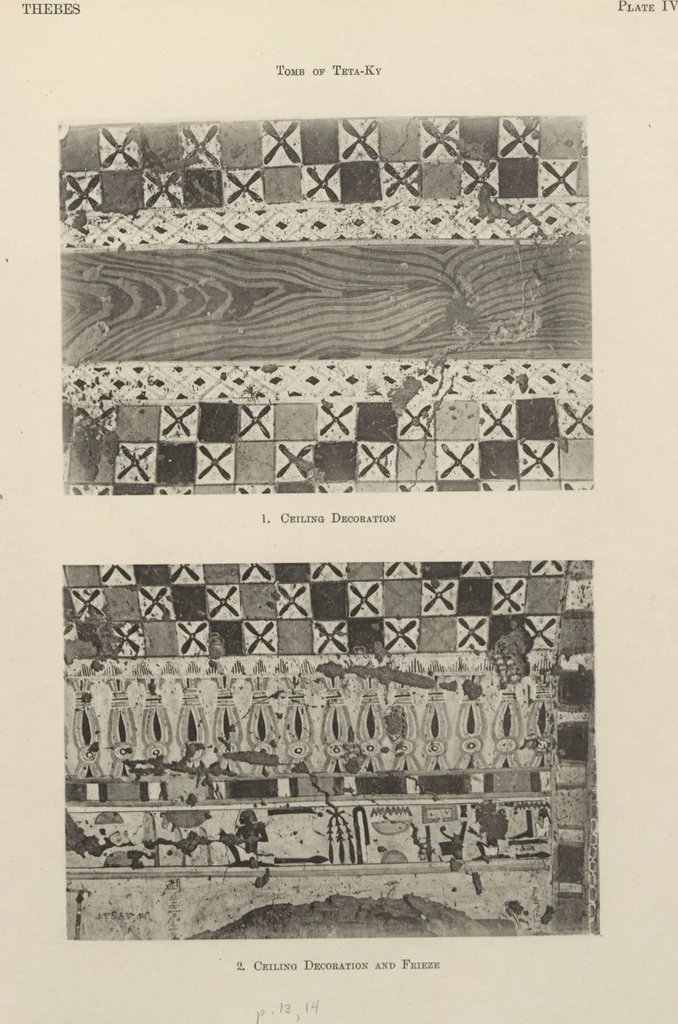 An illustration from Five years' explorations at Thebes : a record of work done 1907-1911 / by the Earl of Carnarvon and Howard Carter, with chapters by F. Ll. Griffith, George Legrain, George Möller, Percy E. Newberry and Wilhelm Spiegelberg ; with seventy-nine plates and frontispiece, 1912, leaf 121