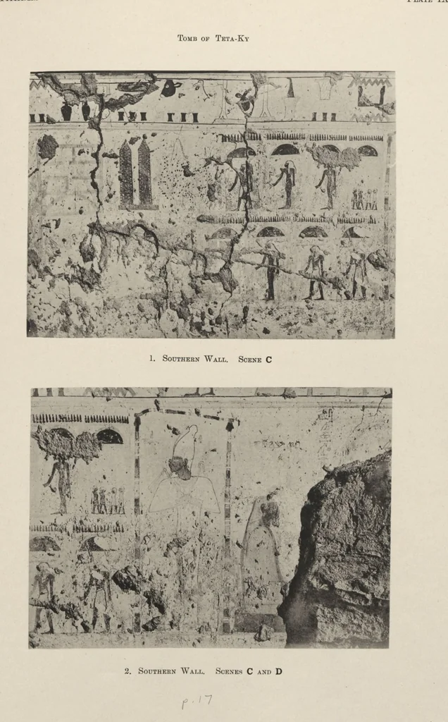 An illustration from Five years' explorations at Thebes : a record of work done 1907-1911 / by the Earl of Carnarvon and Howard Carter, with chapters by F. Ll. Griffith, George Legrain, George Möller, Percy E. Newberry and Wilhelm Spiegelberg ; with seventy-nine plates and frontispiece, 1912, leaf 131