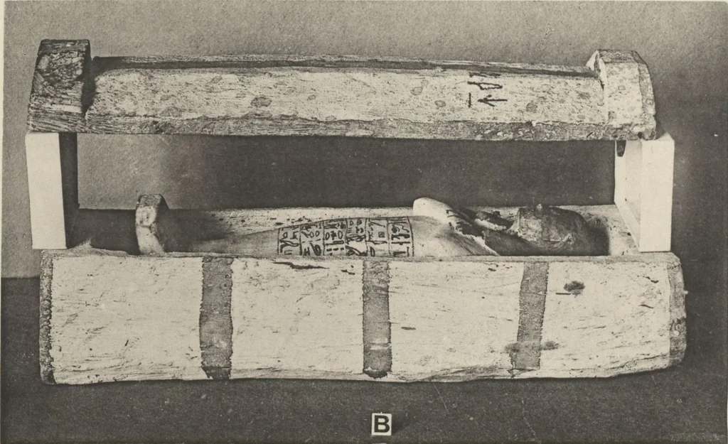 An illustration from Five years' explorations at Thebes : a record of work done 1907-1911 / by the Earl of Carnarvon and Howard Carter, with chapters by F. Ll. Griffith, George Legrain, George Möller, Percy E. Newberry and Wilhelm Spiegelberg ; with seventy-nine plates and frontispiece, 1912, leaf 133