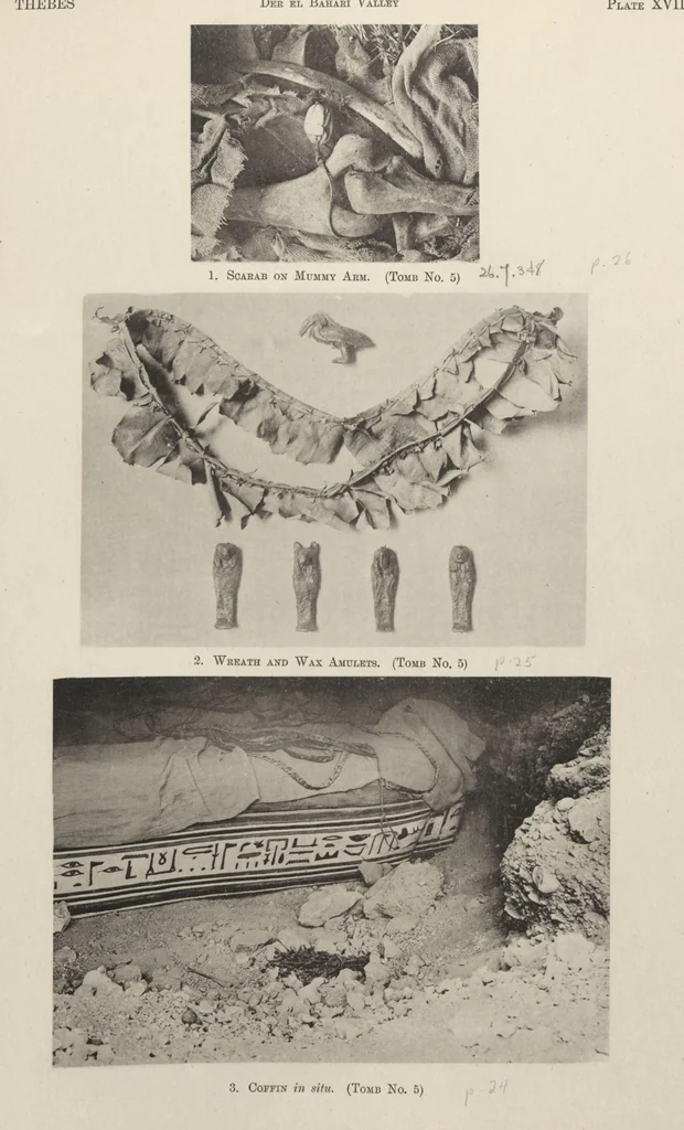 An illustration from Five years' explorations at Thebes : a record of work done 1907-1911 / by the Earl of Carnarvon and Howard Carter, with chapters by F. Ll. Griffith, George Legrain, George Möller, Percy E. Newberry and Wilhelm Spiegelberg ; with seventy-nine plates and frontispiece, 1912, leaf 147