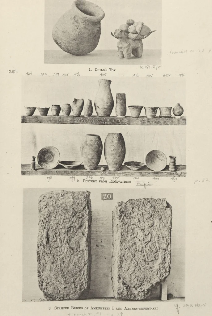 An illustration from Five years' explorations at Thebes : a record of work done 1907-1911 / by the Earl of Carnarvon and Howard Carter, with chapters by F. Ll. Griffith, George Legrain, George Möller, Percy E. Newberry and Wilhelm Spiegelberg ; with seventy-nine plates and frontispiece, 1912, leaf 159