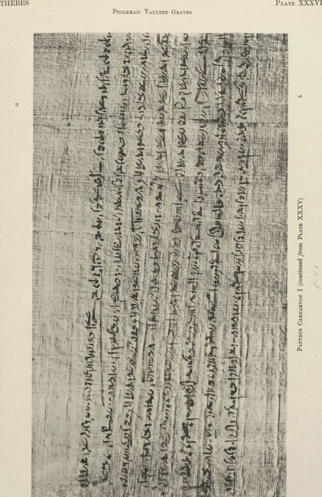 An illustration from Five years' explorations at Thebes : a record of work done 1907-1911 / by the Earl of Carnarvon and Howard Carter, with chapters by F. Ll. Griffith, George Legrain, George Möller, Percy E. Newberry and Wilhelm Spiegelberg ; with seventy-nine plates and frontispiece, 1912, leaf 186
