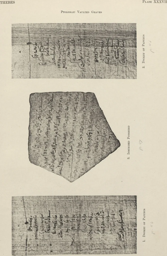 An illustration from Five years' explorations at Thebes : a record of work done 1907-1911 / by the Earl of Carnarvon and Howard Carter, with chapters by F. Ll. Griffith, George Legrain, George Möller, Percy E. Newberry and Wilhelm Spiegelberg ; with seventy-nine plates and frontispiece, 1912, leaf 188