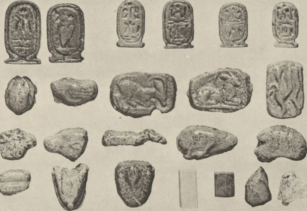 An illustration from Five years' explorations at Thebes : a record of work done 1907-1911 / by the Earl of Carnarvon and Howard Carter, with chapters by F. Ll. Griffith, George Legrain, George Möller, Percy E. Newberry and Wilhelm Spiegelberg ; with seventy-nine plates and frontispiece, 1912, leaf 194