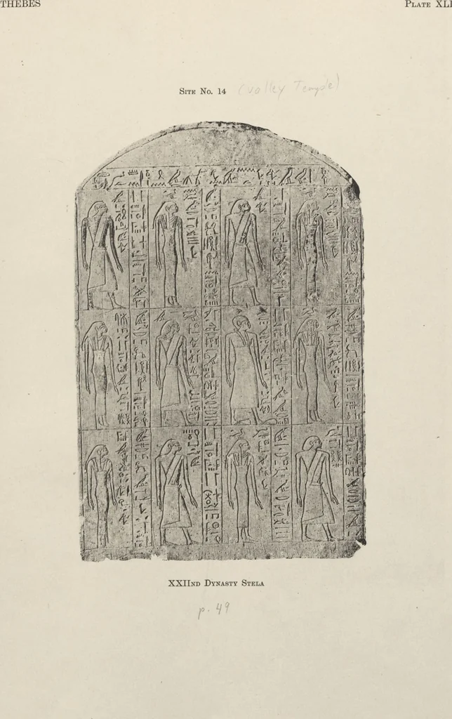 An illustration from Five years' explorations at Thebes : a record of work done 1907-1911 / by the Earl of Carnarvon and Howard Carter, with chapters by F. Ll. Griffith, George Legrain, George Möller, Percy E. Newberry and Wilhelm Spiegelberg ; with seventy-nine plates and frontispiece, 1912, leaf 196