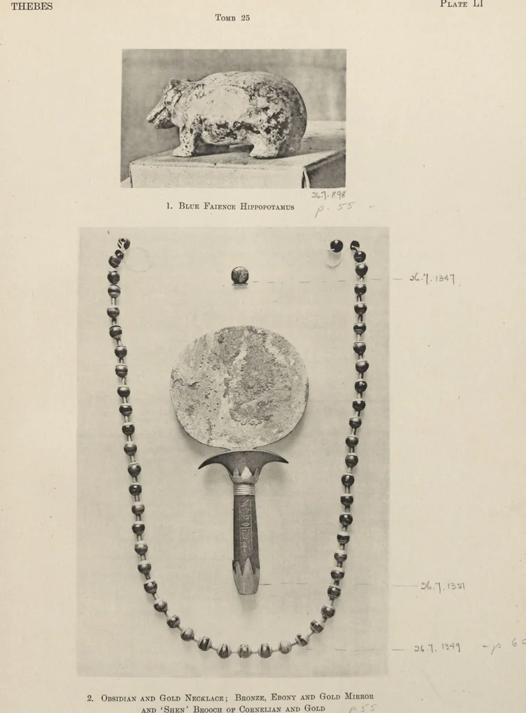 An illustration from Five years' explorations at Thebes : a record of work done 1907-1911 / by the Earl of Carnarvon and Howard Carter, with chapters by F. Ll. Griffith, George Legrain, George Möller, Percy E. Newberry and Wilhelm Spiegelberg ; with seventy-nine plates and frontispiece, 1912, leaf 216