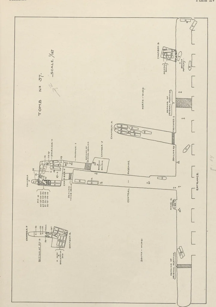 An illustration from Five years' explorations at Thebes : a record of work done 1907-1911 / by the Earl of Carnarvon and Howard Carter, with chapters by F. Ll. Griffith, George Legrain, George Möller, Percy E. Newberry and Wilhelm Spiegelberg ; with seventy-nine plates and frontispiece, 1912, leaf 224
