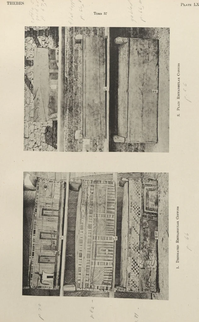 An illustration from Five years' explorations at Thebes : a record of work done 1907-1911 / by the Earl of Carnarvon and Howard Carter, with chapters by F. Ll. Griffith, George Legrain, George Möller, Percy E. Newberry and Wilhelm Spiegelberg ; with seventy-nine plates and frontispiece, 1912, leaf 234