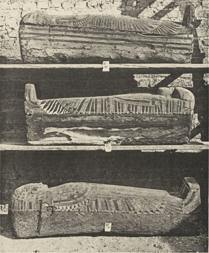 An illustration from Five years' explorations at Thebes : a record of work done 1907-1911 / by the Earl of Carnarvon and Howard Carter, with chapters by F. Ll. Griffith, George Legrain, George Möller, Percy E. Newberry and Wilhelm Spiegelberg ; with seventy-nine plates and frontispiece, 1912, leaf 238