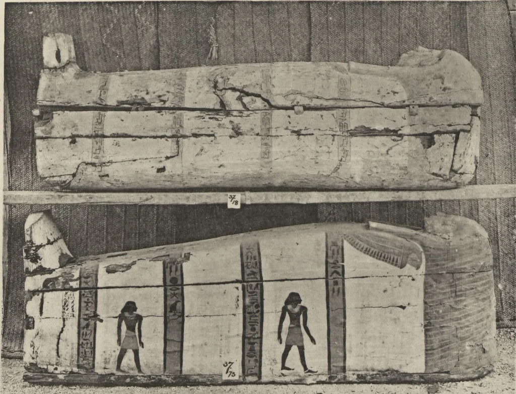 An illustration from Five years' explorations at Thebes : a record of work done 1907-1911 / by the Earl of Carnarvon and Howard Carter, with chapters by F. Ll. Griffith, George Legrain, George Möller, Percy E. Newberry and Wilhelm Spiegelberg ; with seventy-nine plates and frontispiece, 1912, leaf 238